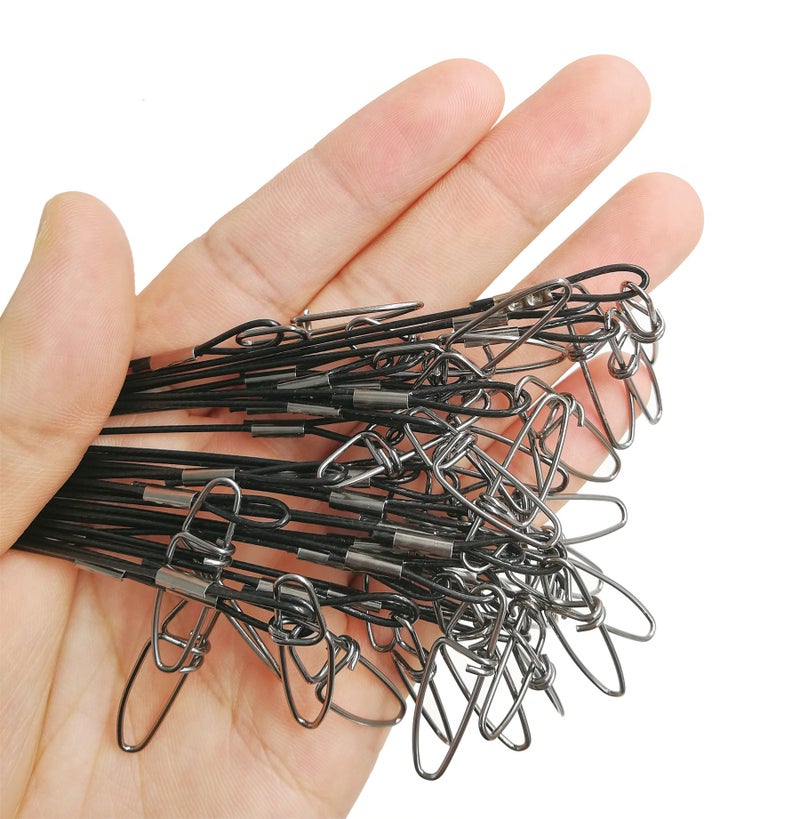 Drchoer Fishing Wire Leaders for Saltwater: 30pcs Stainless Steel Line Leaders Nylon-Coated 19" - 100 LB High Strength Wire Rig for Shark Barracuda Pike Fishing - Black - Image 4